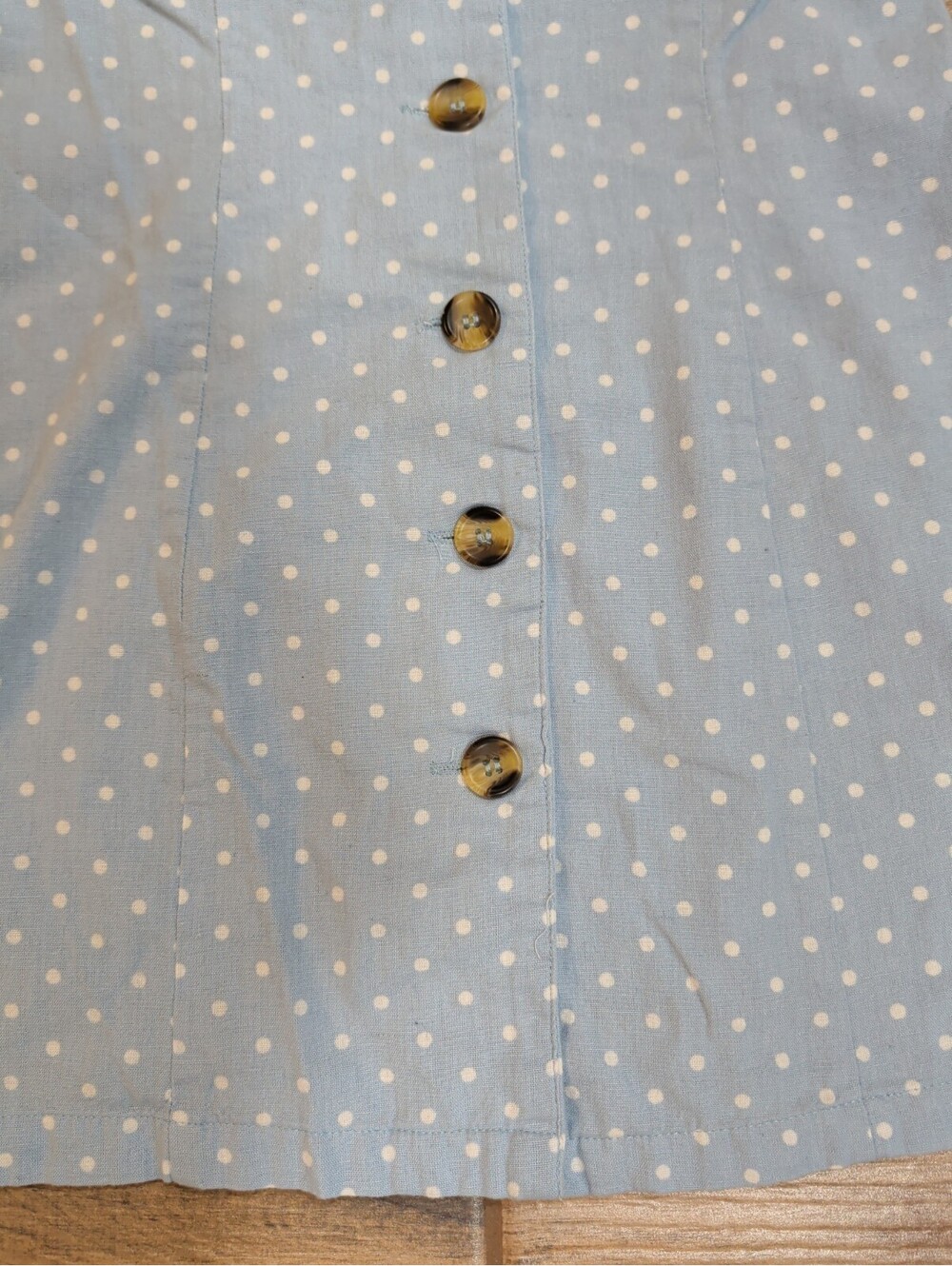 Japna Cotton Linen Dress Small S Blue Polka Dot Button Front Cami Sundress - Picture 5 of 15